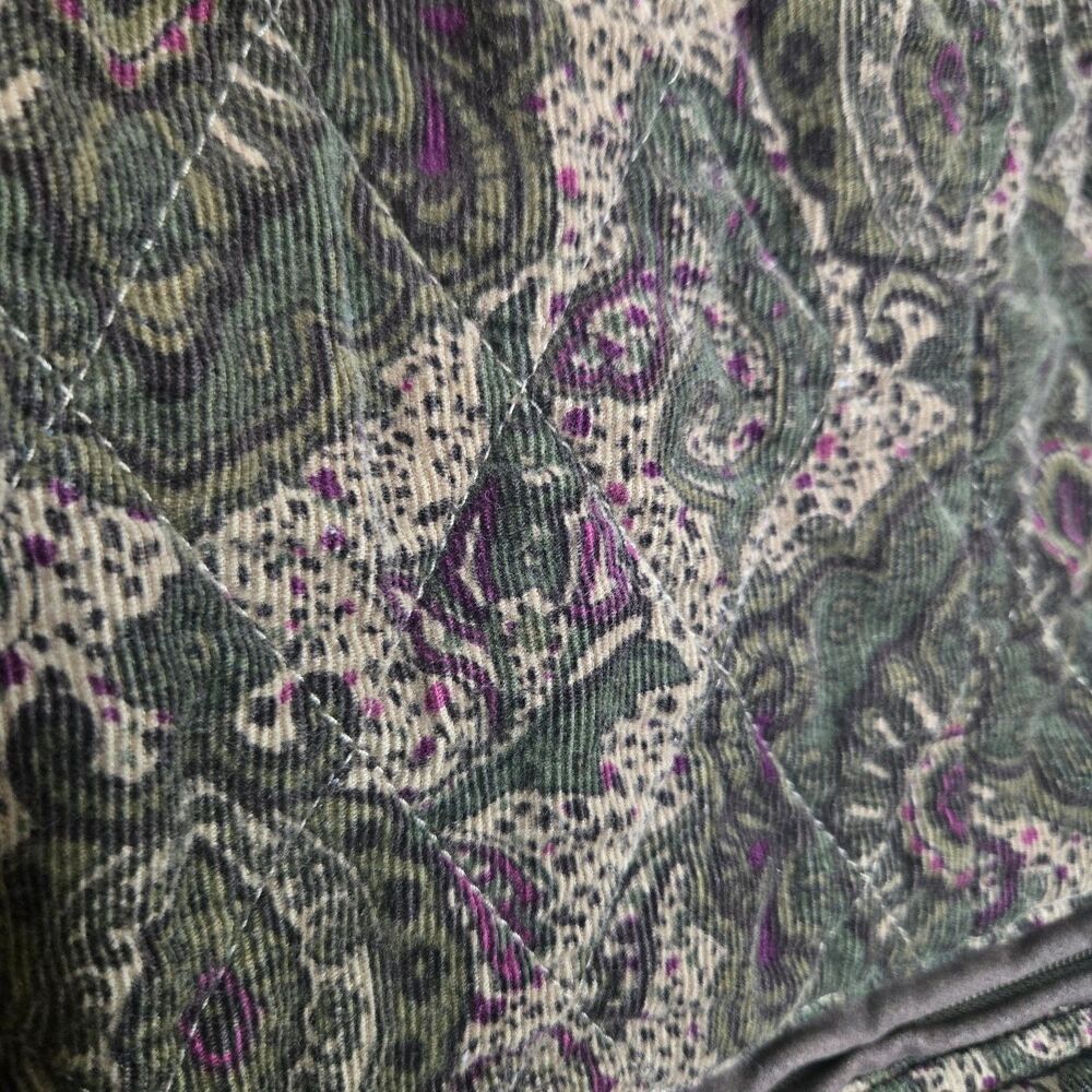 Charter Club Quilted Corduroy Jacket Womens XL Green Paisley Snap Front Coat - Picture 7 of 8